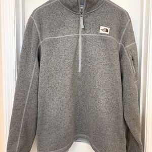 North Face Mens 1/4 Zip Pullover Large Gray Fleece With Arm Pocket